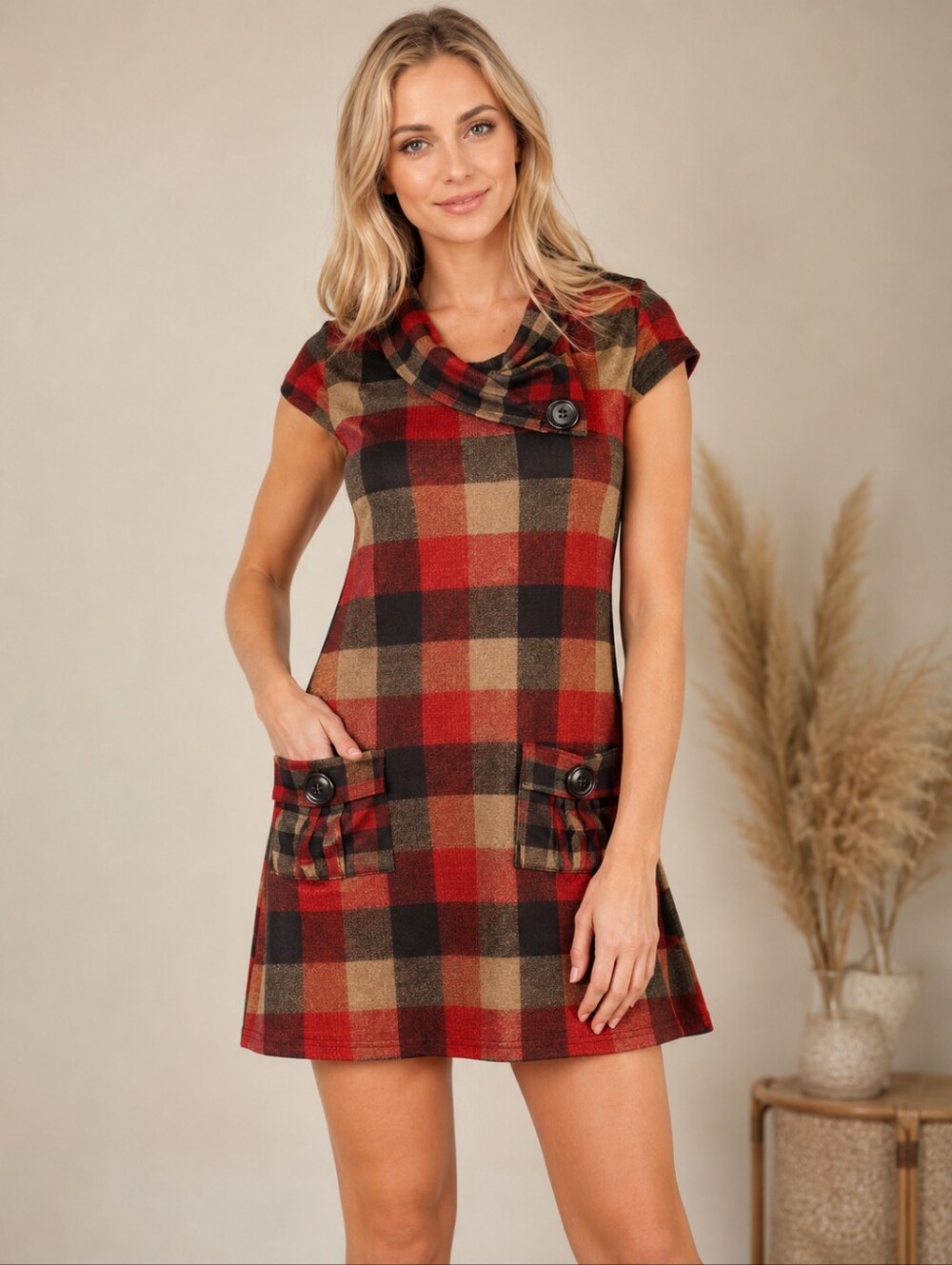 ❤️ NWT! PAPILLON PLAID KNIT MINI SWEATER DRESS, 60s MOD INSPIRED T Y2K REVIVAL